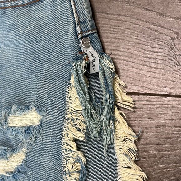 One Teaspoon Frankies Long Length Button Fly Fringe‎ Blue Jean Shorts Size 25 - Picture 5 of 13